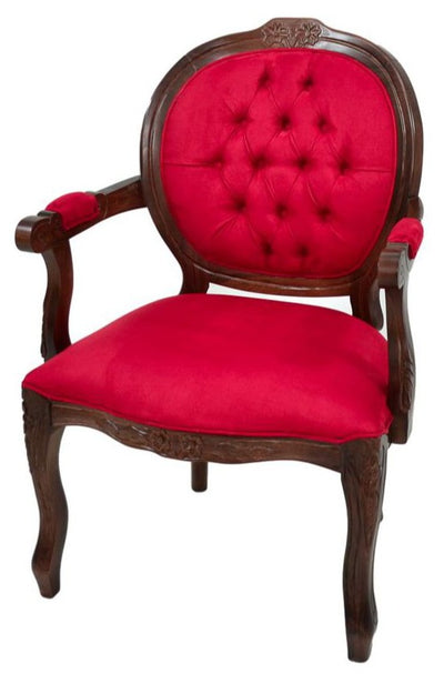 Poltrona Medalhão II Entalhada - Verniz Capuccino e Veludo Vermelho + Cores