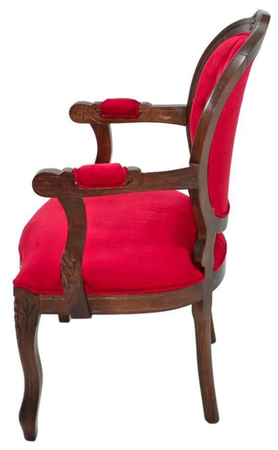 Poltrona Medalhão II Entalhada - Verniz Capuccino e Veludo Vermelho + Cores