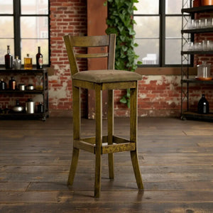 Banqueta Alta com Encosto - Envelhecido e Marrom + Cores