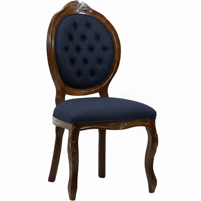 Cadeira Medalhão IV Entalhada - Capuccino e Aveludado Liso Azul + Cores