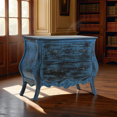 Cômoda Bombê Entalhada Imperatriz 2 Gavetas Azul Demolição + Cores
