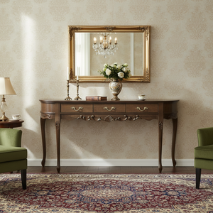 Aparador Oval Luis XV Entalhado 3 Gavetas Verniz Imbuia + Cores