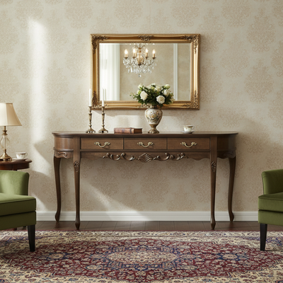 Aparador Oval Luis XV Entalhado 3 Gavetas Verniz Imbuia + Cores