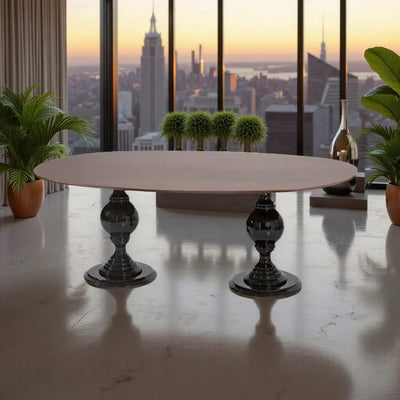 Mesa Oval Global Dupla Preta com Tampo Verniz + Cores