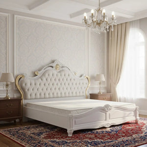 Cabeceira Entalhada Genova King - Branca com Detalhes Dourados Grandes + Cores