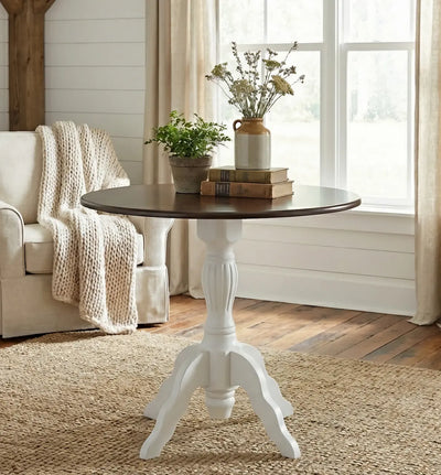 Mesa Redonda Torneada America - Branca com Tampo Verniz + Cores