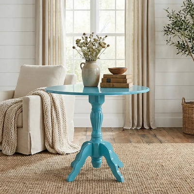 Mesa Redonda Torneada America - Azul Turquesa + Cores