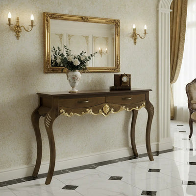 Aparador Imperatriz 2 Gavetas Verniz Imbuia com Dourado + Cores