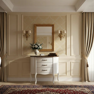 Aparador Meia Lua 3 Gavetas Branco e Imbuia + Cores