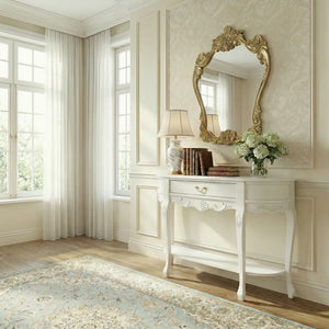 Aparador Oval Luis XV Entalhado 1 Gaveta Com Prateleira -  Branco Brilho + Cores