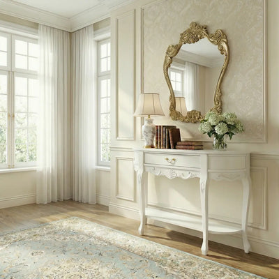 Aparador Oval Luis XV Entalhado 1 Gaveta Com Prateleira -  Branco Brilho + Cores