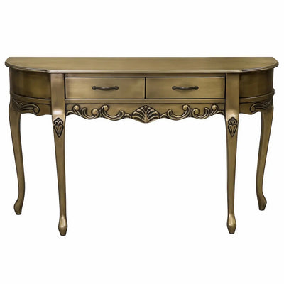 Aparador Oval Luis XV Entalhado 2 Gavetas e Sem Prateleira -  Dourado Envelhecido + Cores