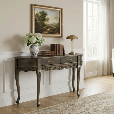 Aparador Oval Luis XV Entalhado 2 Gavetas e Sem Prateleira -  Dourado Envelhecido + Cores