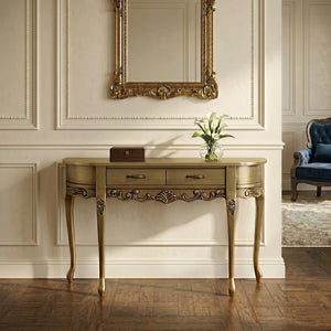 Aparador Oval Luis XV Entalhado 2 Gavetas e Sem Prateleira -  Dourado Envelhecido + Cores