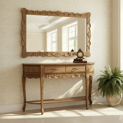 Aparador Oval Luis XV Entalhado 2 Gavetas com Moldura - Verniz Imbuia + Cores