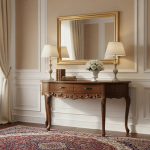 Aparador Oval Luis XV Entalhado 2 Gavetas e Sem Prateleira -  Envelhecido + Cores