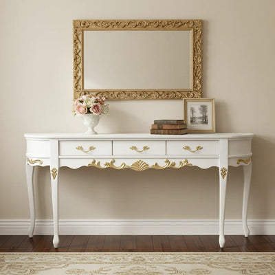 Aparador Oval Luis XV Entalhado 3 Gavetas Branco com Entalhes Dourados + Cores