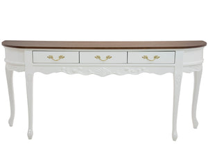 Aparador Oval Luis XV Entalhado 3 Gavetas Branco e Tampo Verniz