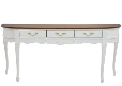 Aparador Oval Luis XV Entalhado 3 Gavetas Branco e Tampo Verniz