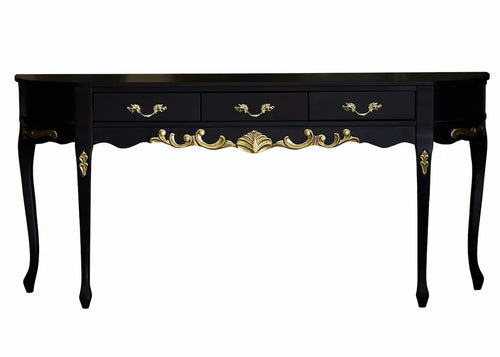 Aparador Oval Luis XV Entalhado 3 Gavetas Preto Fosco com Entalhes Dourados + Cores