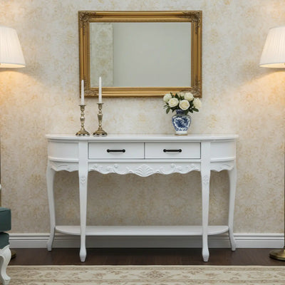 Aparador Oval Luis XV Entalhado 2 Gavetas Branco + Cores