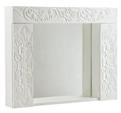 Armário Suspenso Entalhado 2 Portas com Espelho Branco + Cores