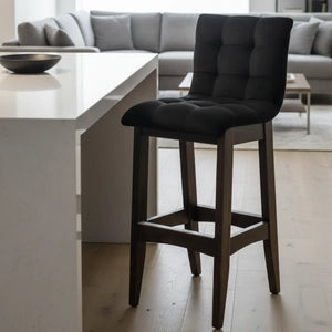 Banqueta Alta Estofada com Encosto 10 Pontos Preta e Verniz + Cores