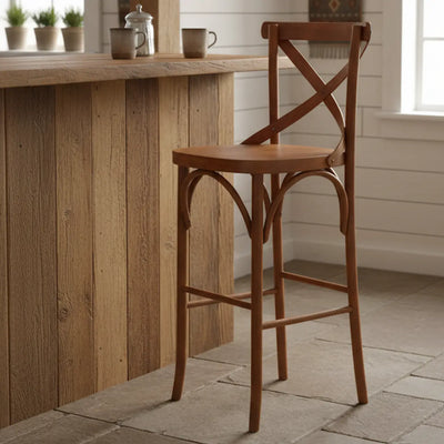 Banqueta X Anatômica Alta com Encosto - Imbuia + Cores