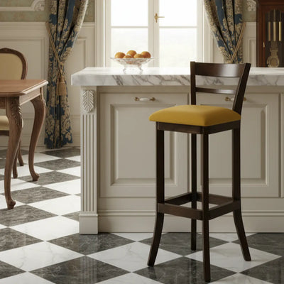 Banqueta Alta com Encosto - Capuccino e Amarelo + Cores