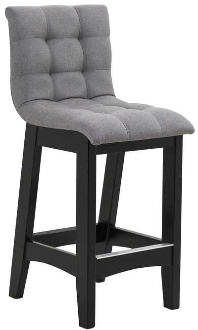 Banqueta Alta Estofada Preta e Linho Cinza com Encosto 10 pontos + Cores