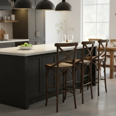 Banqueta X Anatômica Alta com Encosto - Envelhecida + Cores