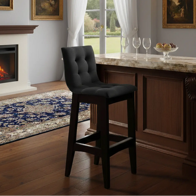 Banqueta Alta Estofada com Encosto 10 Pontos Capuccino e Aveludado Liso Cinza Escuro + Opções