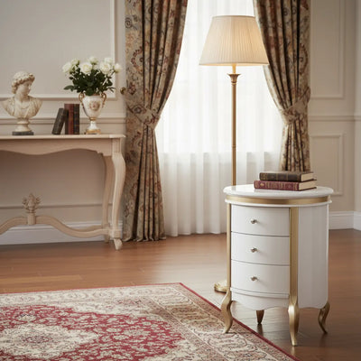 Cômoda Barrica Paris 3 Gavetas Branca com Detalhes Dourados + Cores