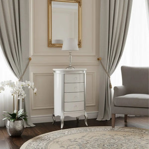 Cômoda Barrica Paris 4 Gavetas Branca e Prata+ Cores