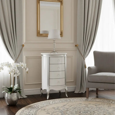 Cômoda Barrica Paris 4 Gavetas Branca e Prata+ Cores