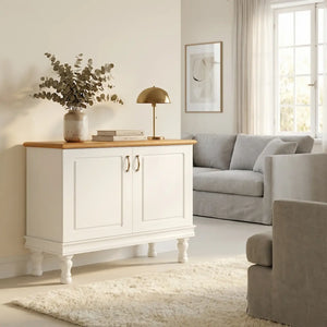 Buffet Safari 2 Portas - Branco Fosco e Tampo Verniz Mel + Cores