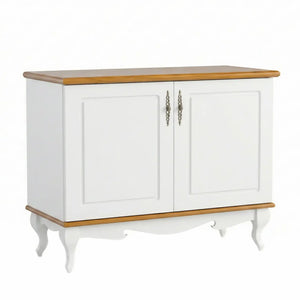 Buffet Luis XV 2 Portas - Branco Fosco e Tampo e Base Verniz Mel + Cores