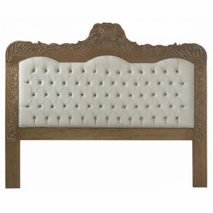 Cabeceira Cama de Casal/Queen/King Entalhada Luis XV com Capitonê e Tachas Verniz Imbuia + Cores