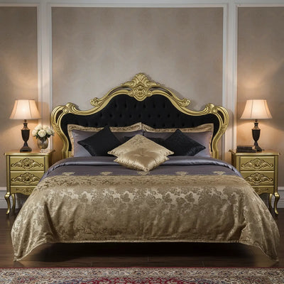 Cabeceira Entalhada Genova Queen com Capitonê Dourada e Preta + Cores