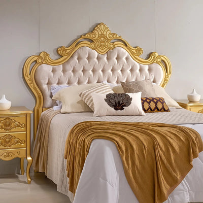 Cabeceira Entalhada Genova King com Capitonê Dourada + Cores