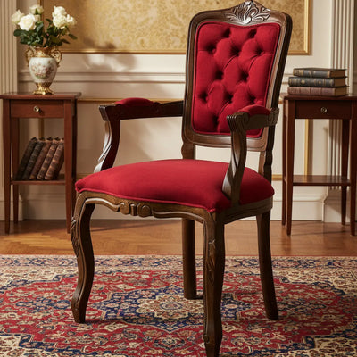 Cadeira Luis XV II Entalhada com Braço - Imbuia e Vermelho + Cores