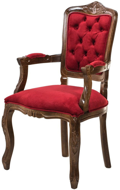 Cadeira Luis XV II Entalhada com Braço - Imbuia e Vermelho + Cores