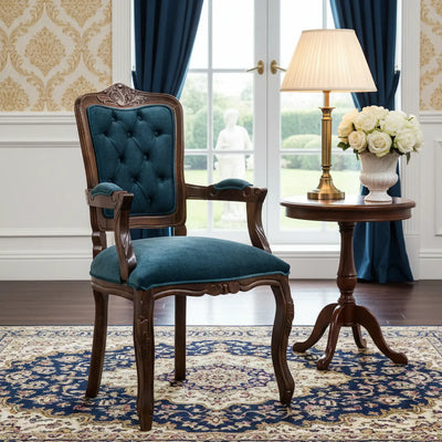 Cadeira Luis XV II Entalhada com Braço - Capuccino e Azul + Cores