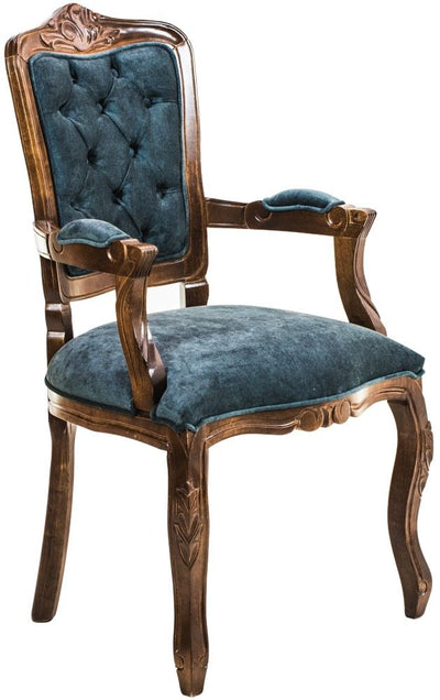 Cadeira Luis XV II Entalhada com Braço - Capuccino e Azul + Cores