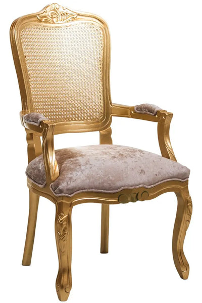 Cadeira Luis XV II Entalhada com Braço e Encosto em Tela - Dourada + Cores
