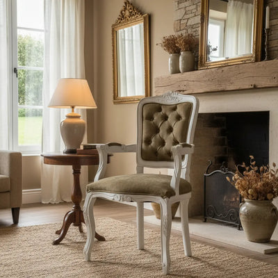 Cadeira Luis XV II Entalhada com Braço - Provençal Branca com Verde + Cores