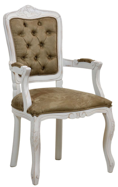 Cadeira Luis XV II Entalhada com Braço - Provençal Branca com Verde + Cores
