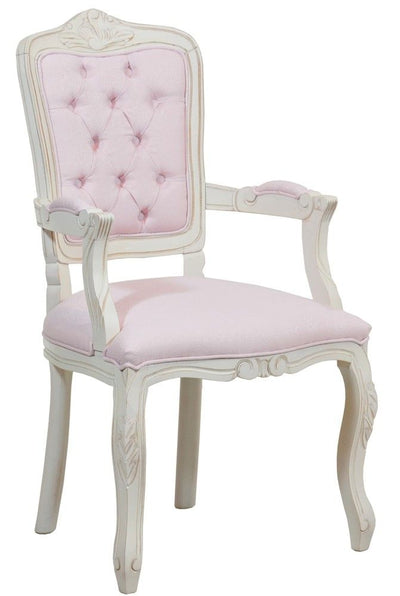 Cadeira Luis XV II Entalhada com Braço - Provençal Branca com Rosa Claro + Cores