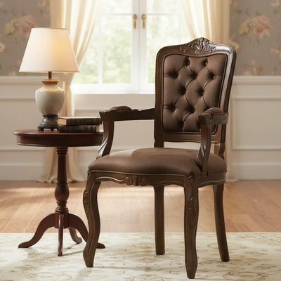 Cadeira Luis XV II Entalhada com Braço - Imbuia e Marrom + Cores