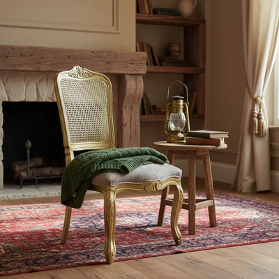 Cadeira Luis XV II Entalhada sem Braço e Encosto em Tela - Dourada + Cores